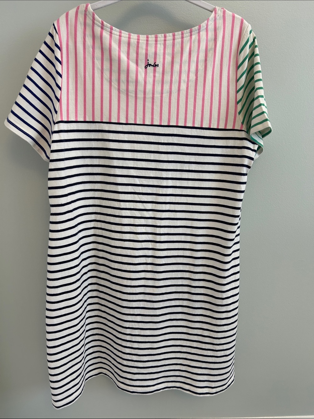Joules Striped Tee Dress - Pink, Navy, Green - Picture 2 of 5
